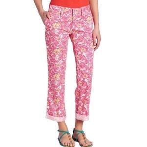 Lilly Pulitzer Pink Floral Print Whitney Pant In Chum Bucket Size 0